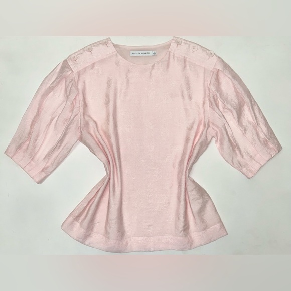 Rebecca Minkoff Pink Floral Jacquard Puff Sleeve Blouse XS Feminine Chic Top - Picture 1 of 12